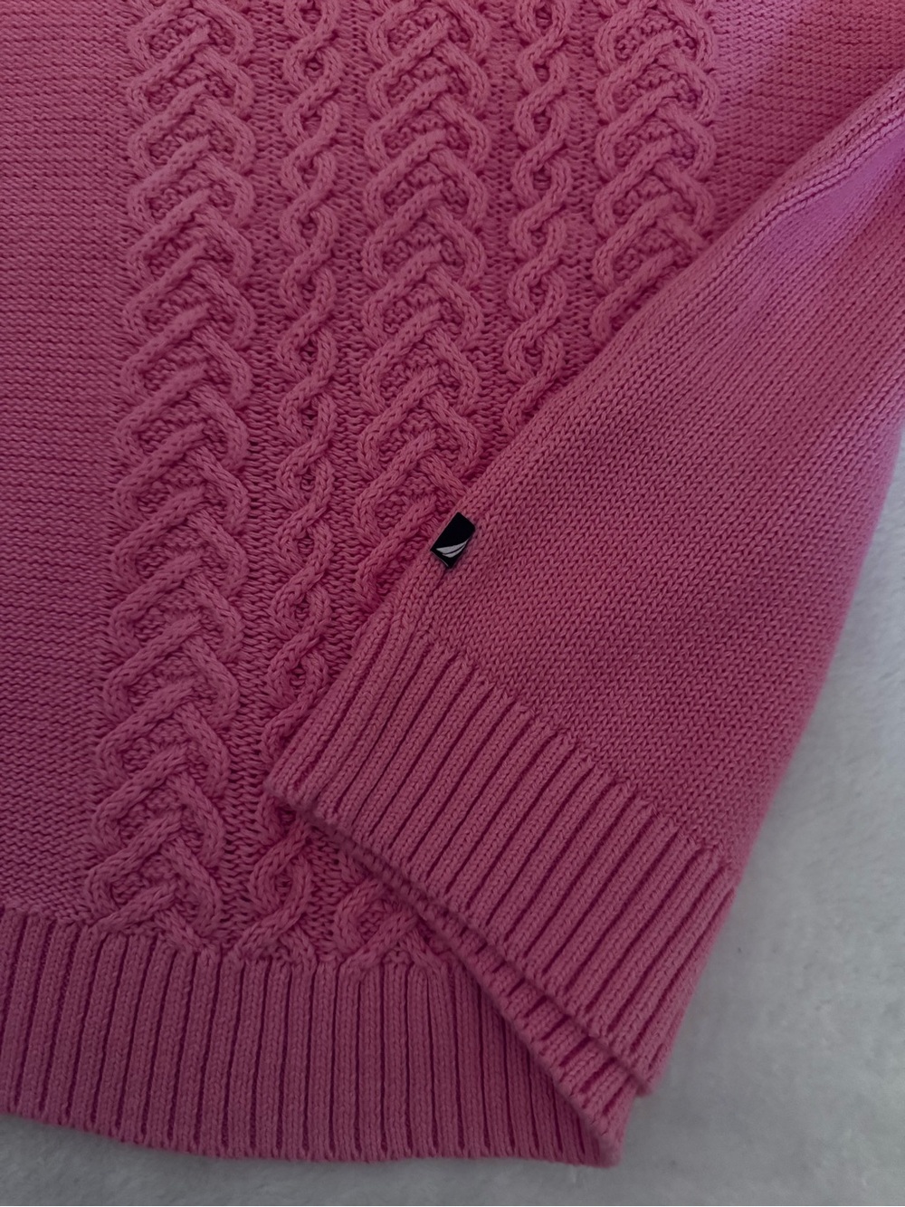 Nautica Pink Cable-Front Crewneck Sweater - Picture 3 of 8